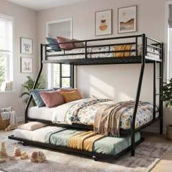 Metal bunk bed with trundle